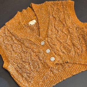 Anthropologie Cable Knit Cardigan with V-Neck and Textured Ribbing